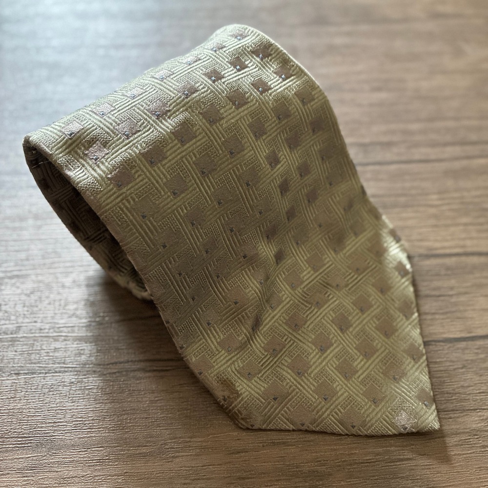 Geoffrey Beene Geometric Silk Necktie OS Sage Green Mens Basketweave Pattern